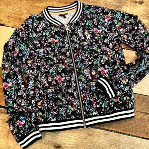 Hurley Girls Black Floral Light Jersey Jacket L
